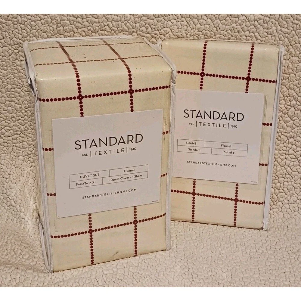 STANDARD Textiles Flannel Duvet Set & Shams in Cream with Red Grid
